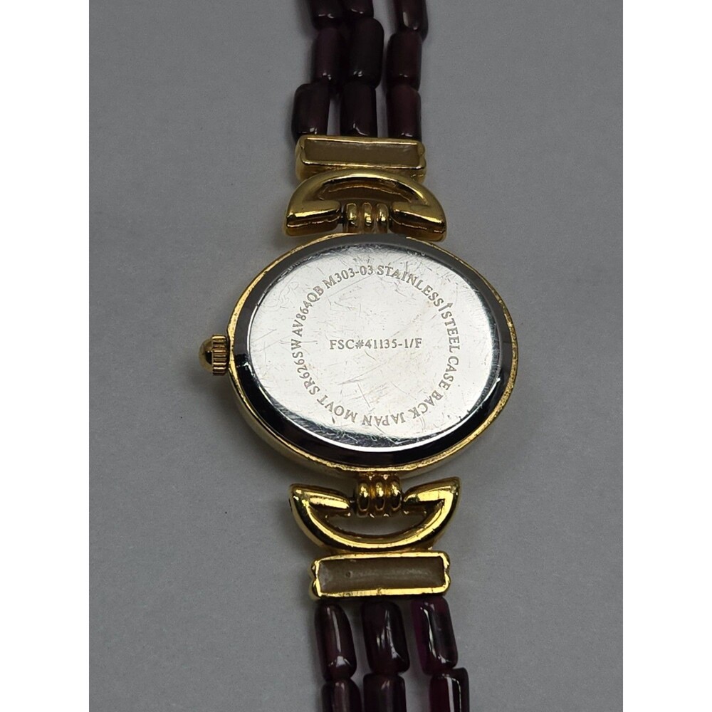 Womens Vintage Avon Purple Beaded Gold Tone Watch Quartz Y2K Dainty New Battery - Picture 11 of 11